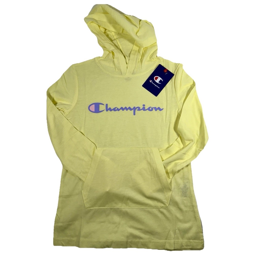 Champion Girls Yellow Lightweight Long Sleeve Hoodie Logo‎ Shirt Top Size Medium